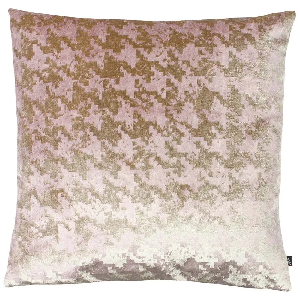 Ashley Wilde Nevado Velvet Houndstooth Cushion in Rose Gold
