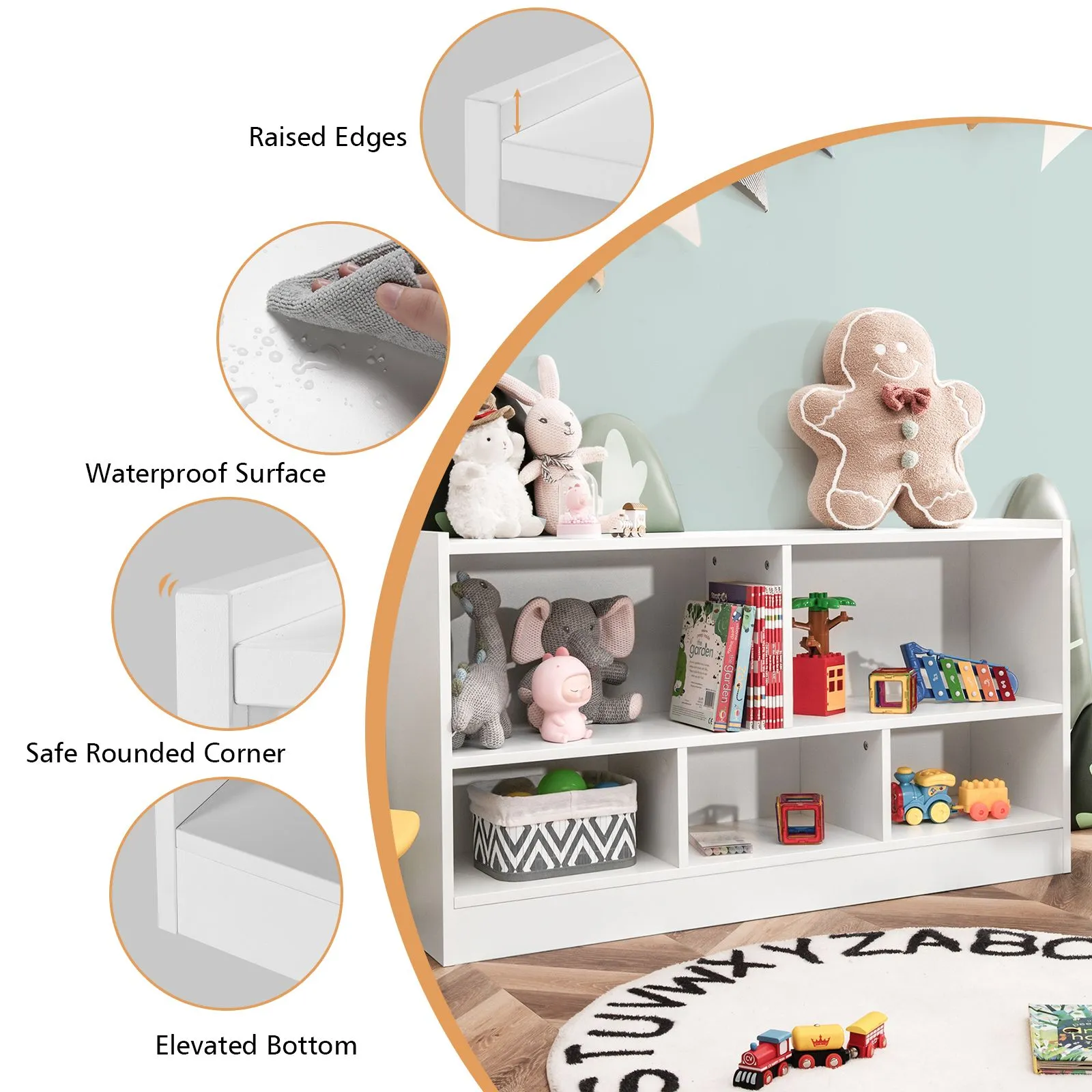 Costway Wooden Cube Bookcase 2 Tier Open Storage Shelving Unit with 5 Compartments in White 4