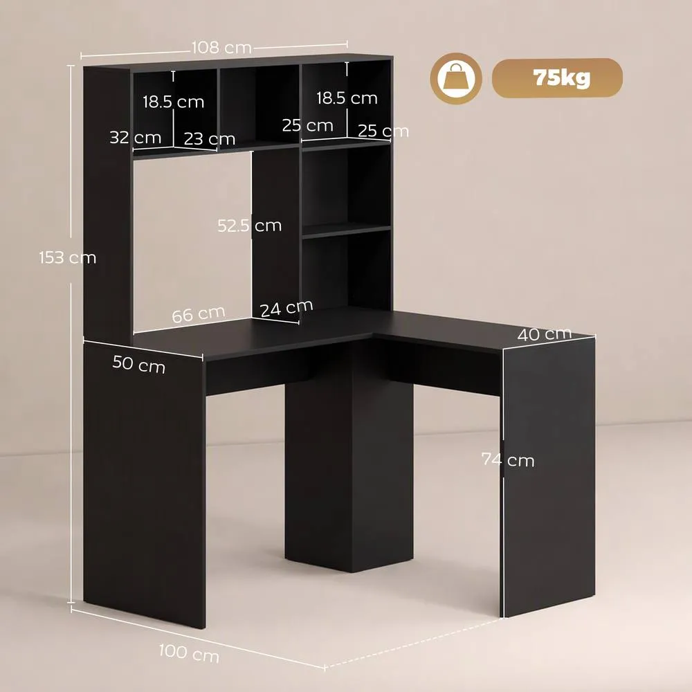 HOMCOM L Shaped Desk with 5 Storage Shelves Corner Computer Desk, Black 3