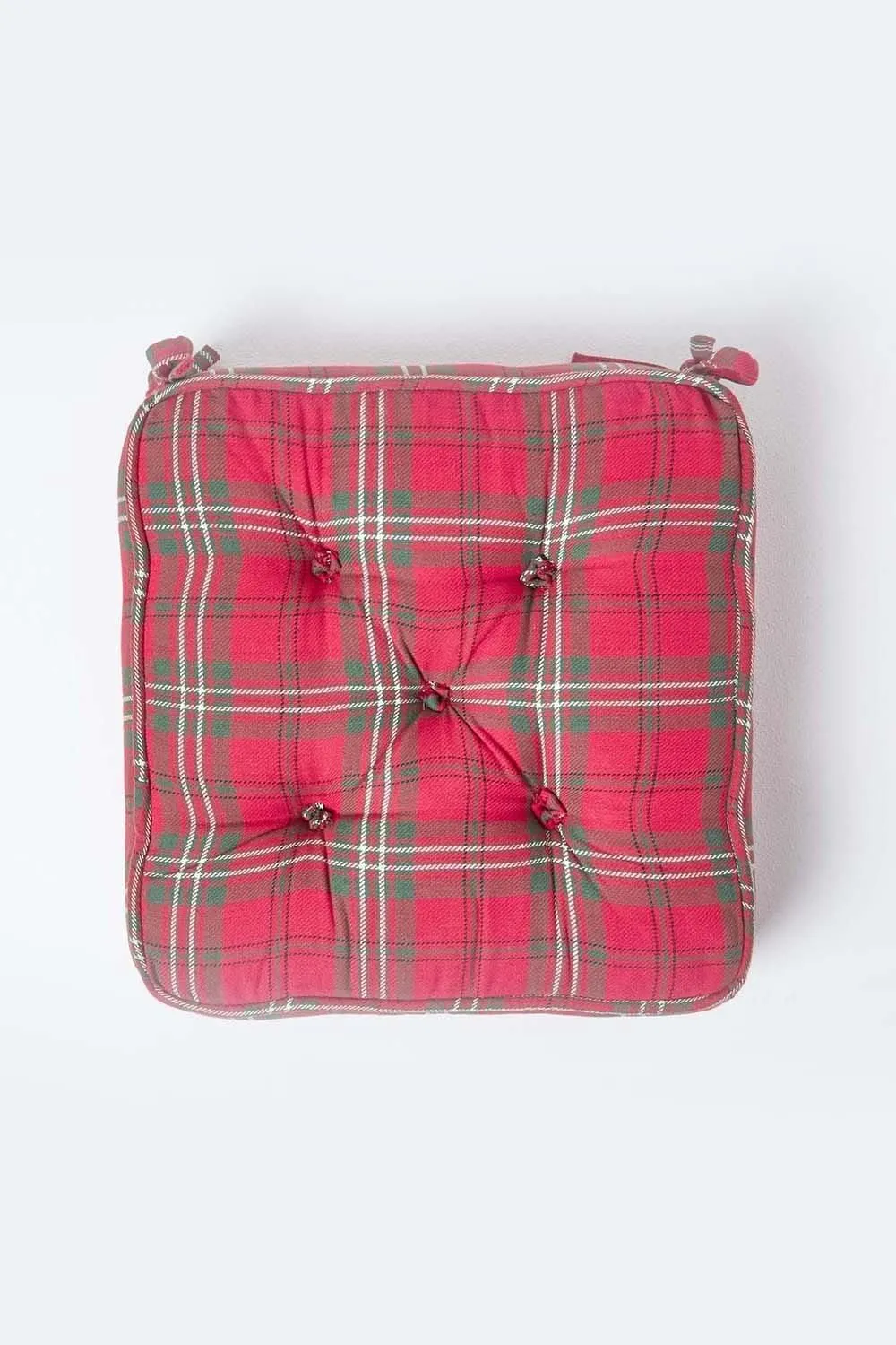 Homescapes Edward Tartan Cotton Dining Chair Booster Cushion in Red 3
