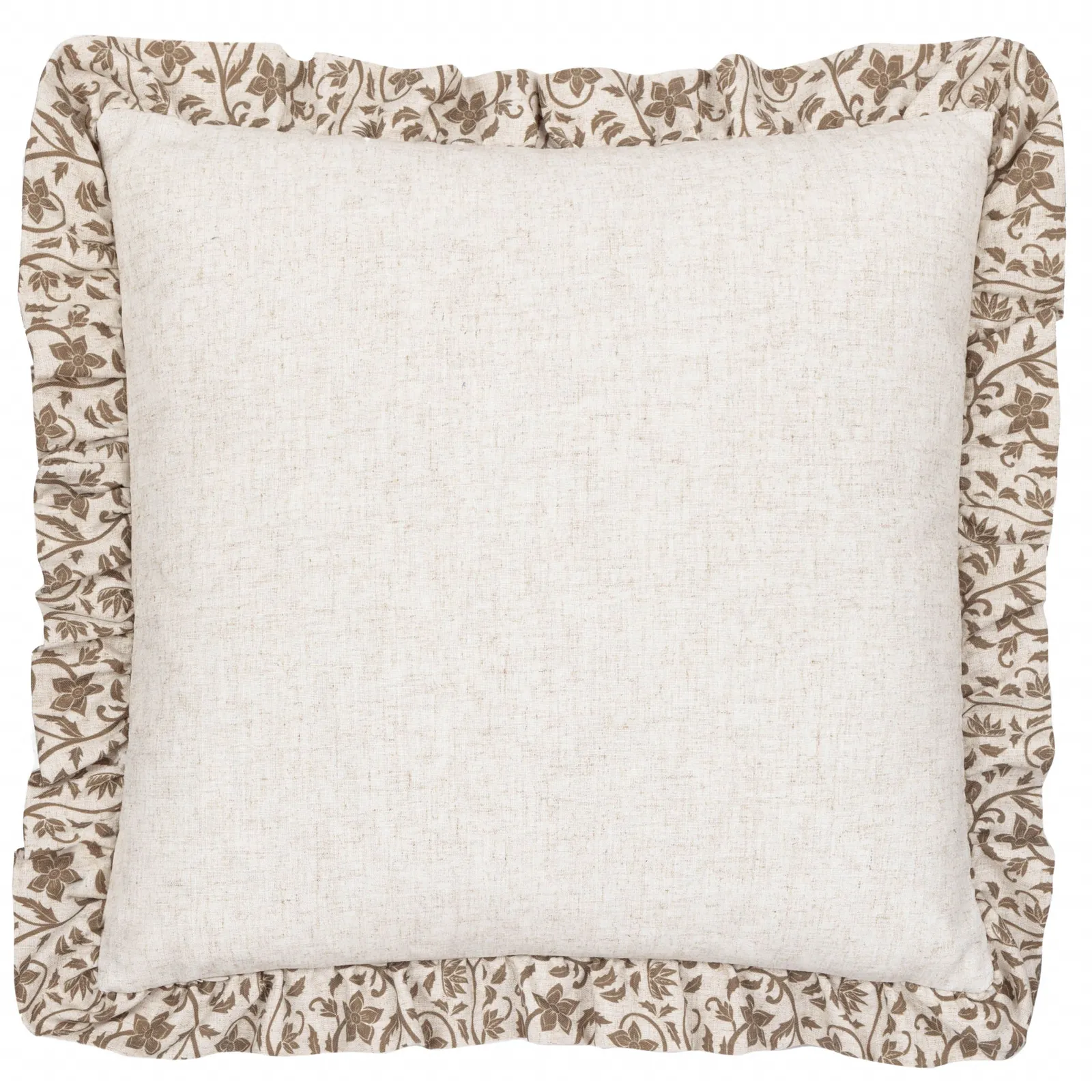 Paoletti Linen Filigree Printed Ruffle Cushion in Olive 3