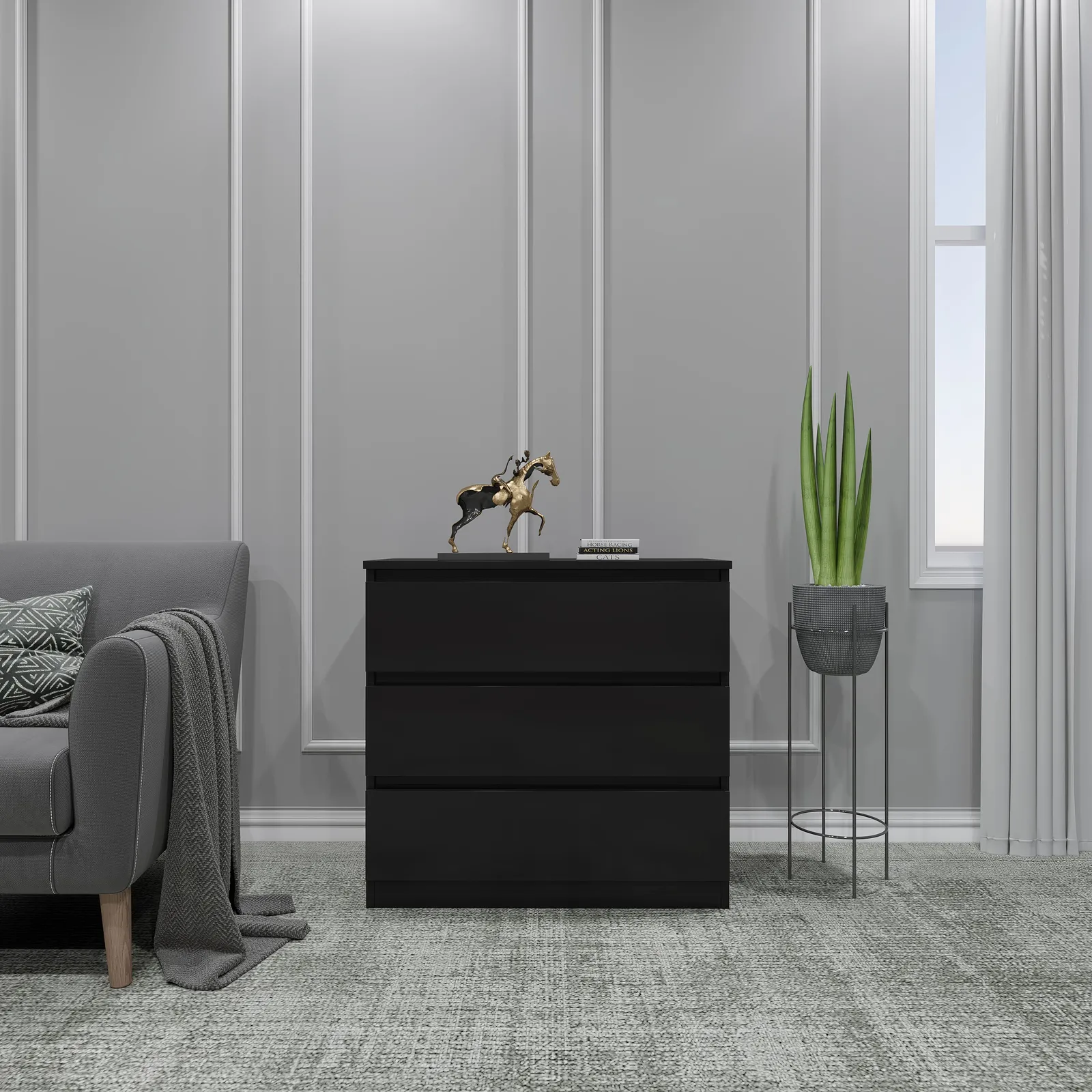 Seconique Malvern 3 Drawer Chest in Black