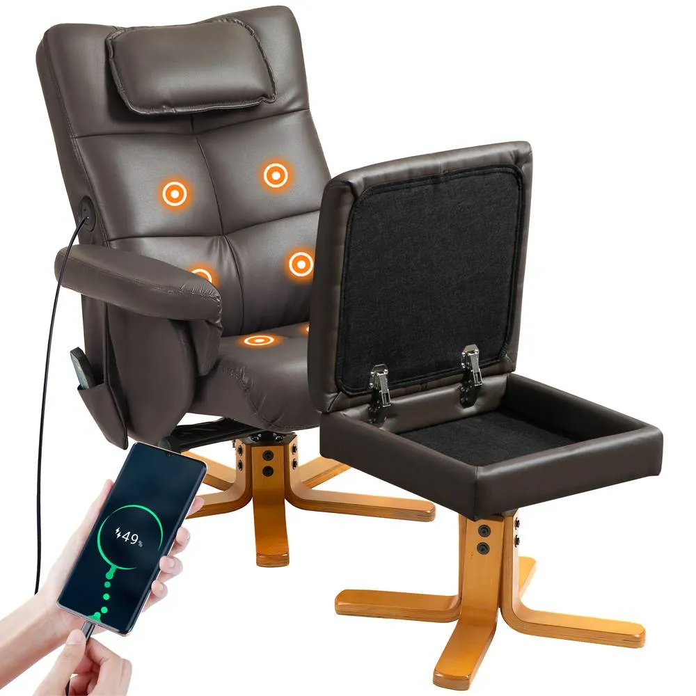 HOMCOM Massage Recliner Chair with Footstool & Hidden Storage, Dark Brown
