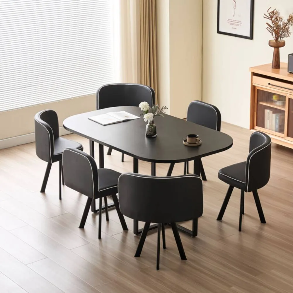 Comfy Living Ltd Black 150cm Square Dining Table Set with 6 Black Chairs