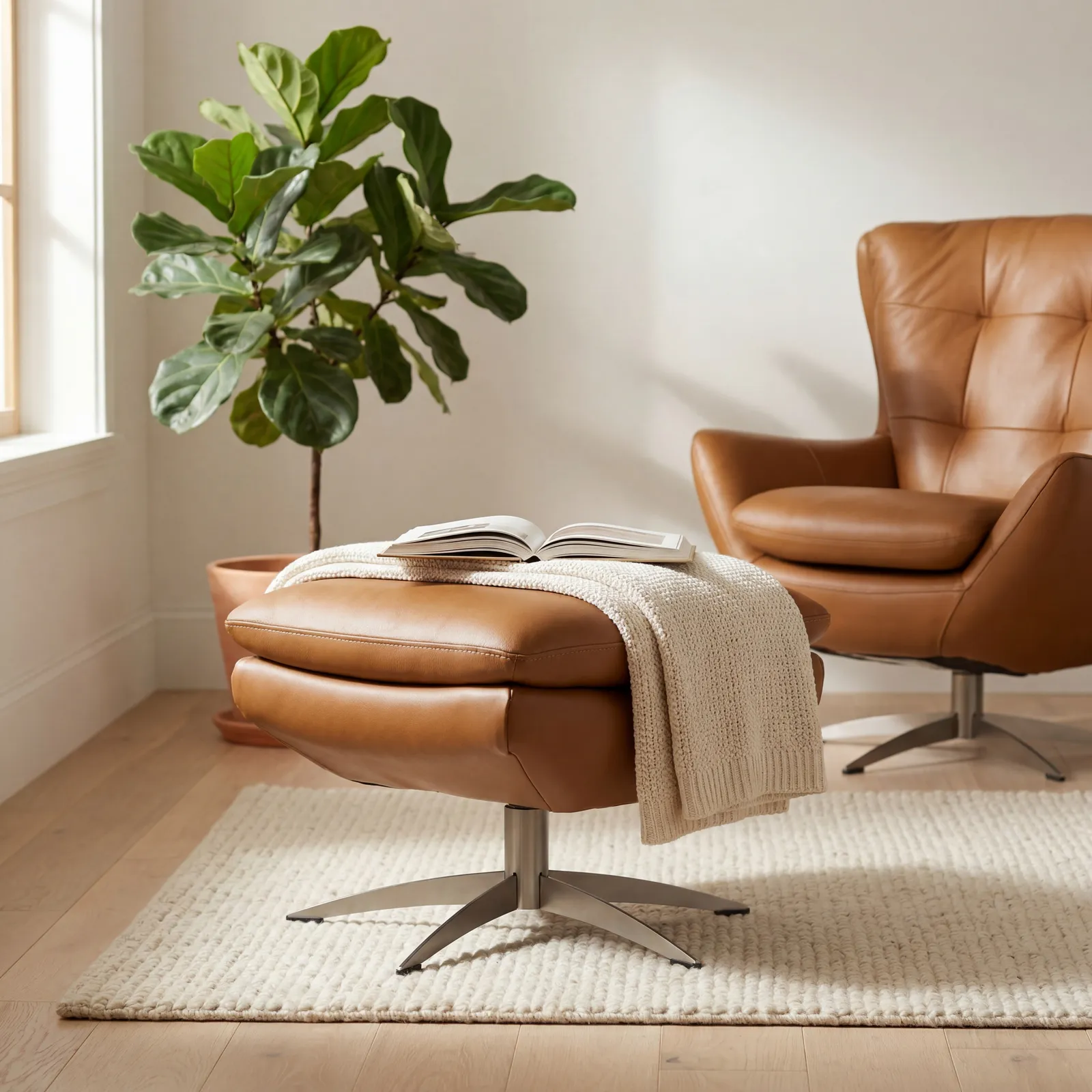 Mills Ottoman, Brown Leather | Barker & Stonehouse 3