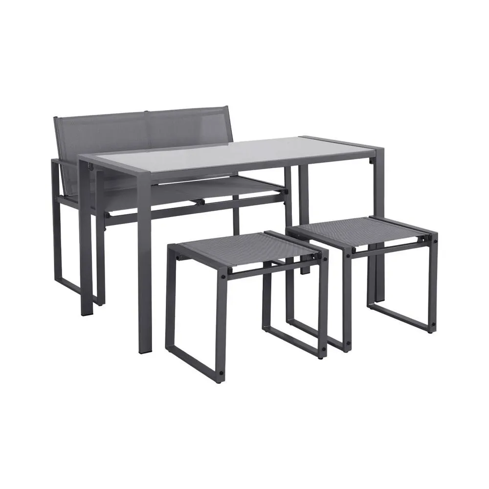 sweeek Steel & Textilene Garden Table + 4 Seats in Dark Grey 2