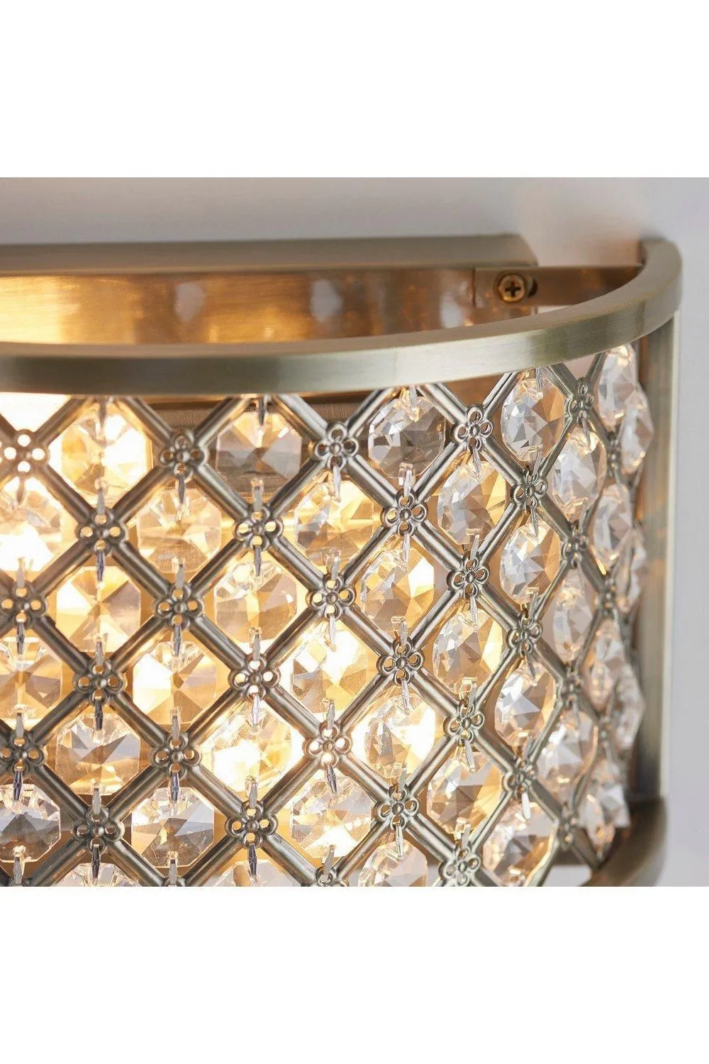 Netlighting Hudson 2 Light Indoor Wall Light Antique Brass with Crystal E14 in Gold 5
