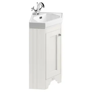 Bayswater Victrion Pointing White Corner Traditional Freestanding Vanity Unit & White Recessed Basin - 595mm