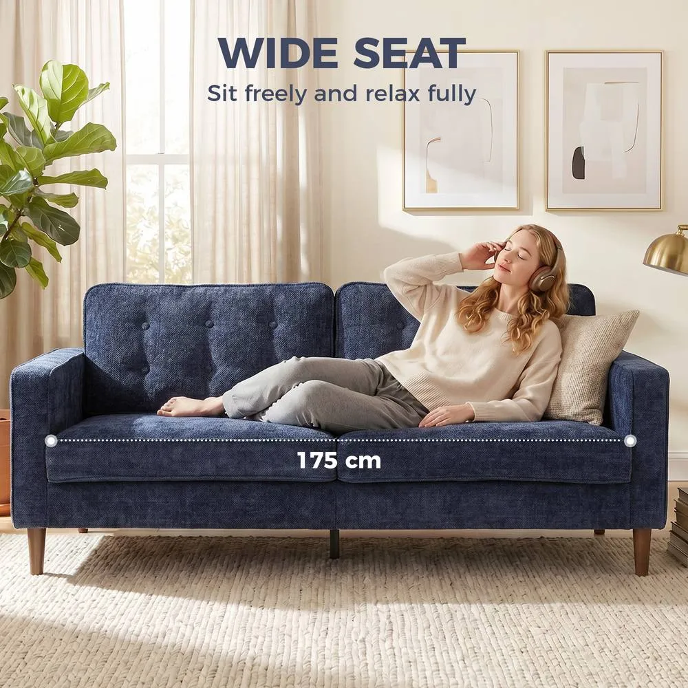 HOMCOM 3 Seater Sofa with Button Tufting Wood Legs, Dark Blue 6