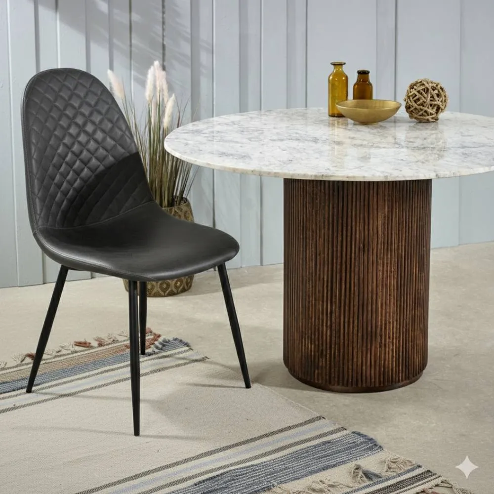 IH Design Corona Leather Steel Legs Dining Chairs (Set of 4) in Grey