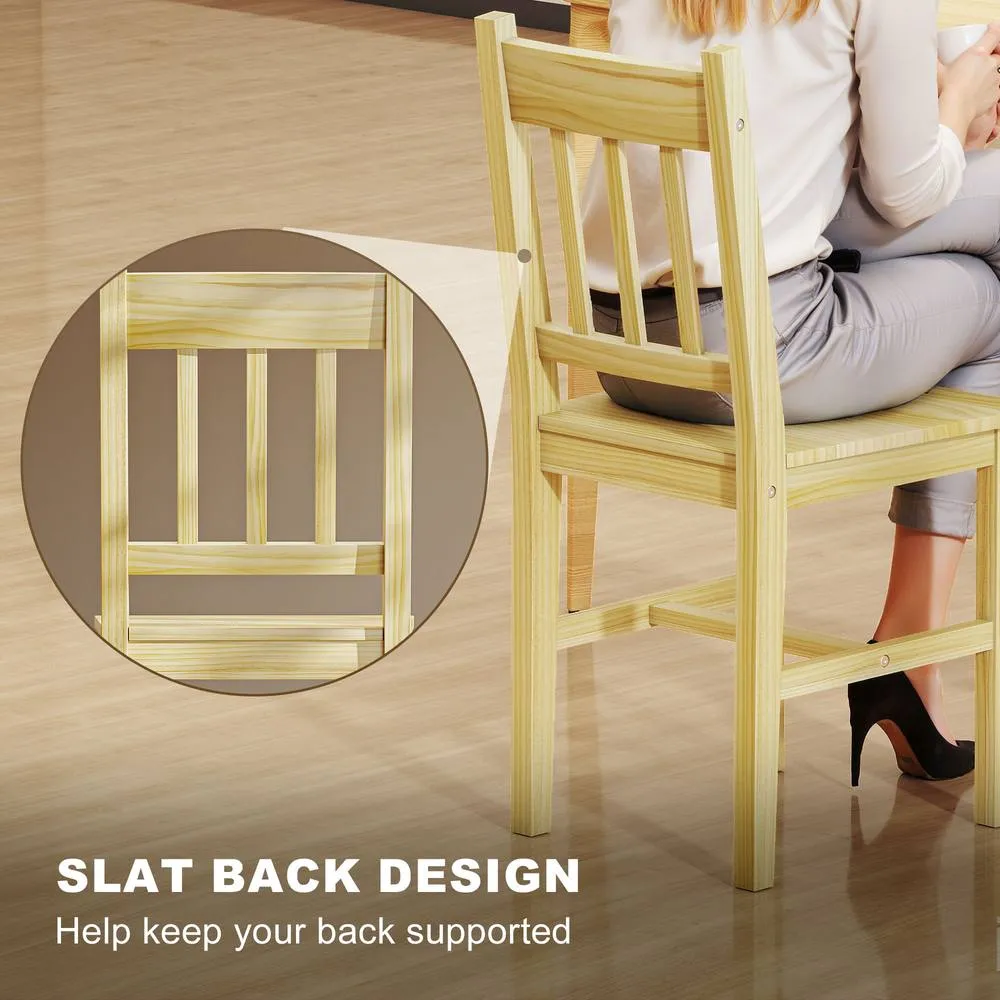 HOMCOM Dining Chairs Set of 2, Pine Wood Frame, Slat Back, Kitchen, Natural 5