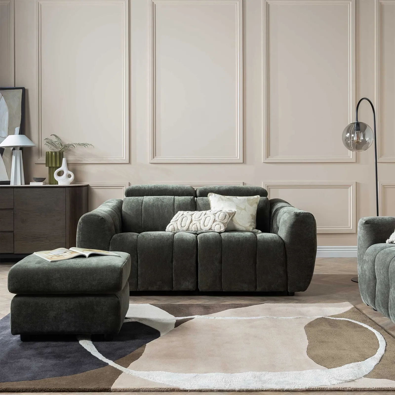 Montgomery 2 Power Seater & Headrest Recliner Sofa, Green Fabric | Barker & Stonehouse 2