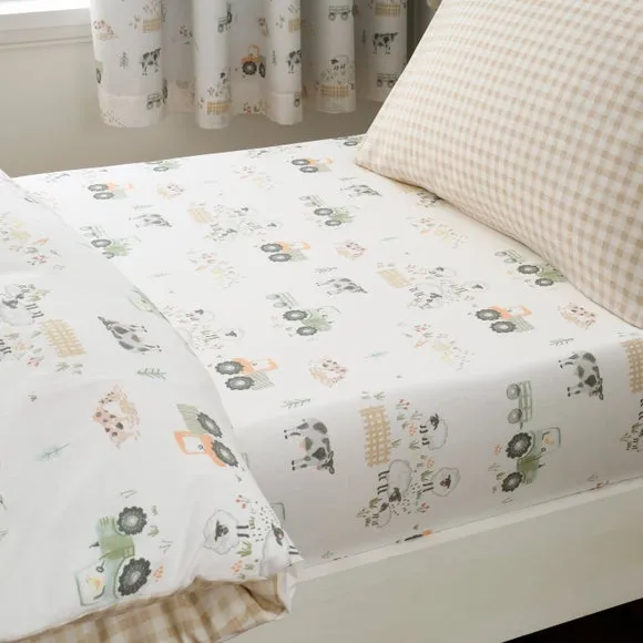 Set of 2 Farmyard Friends 100% Cotton Fitted Sheets 1