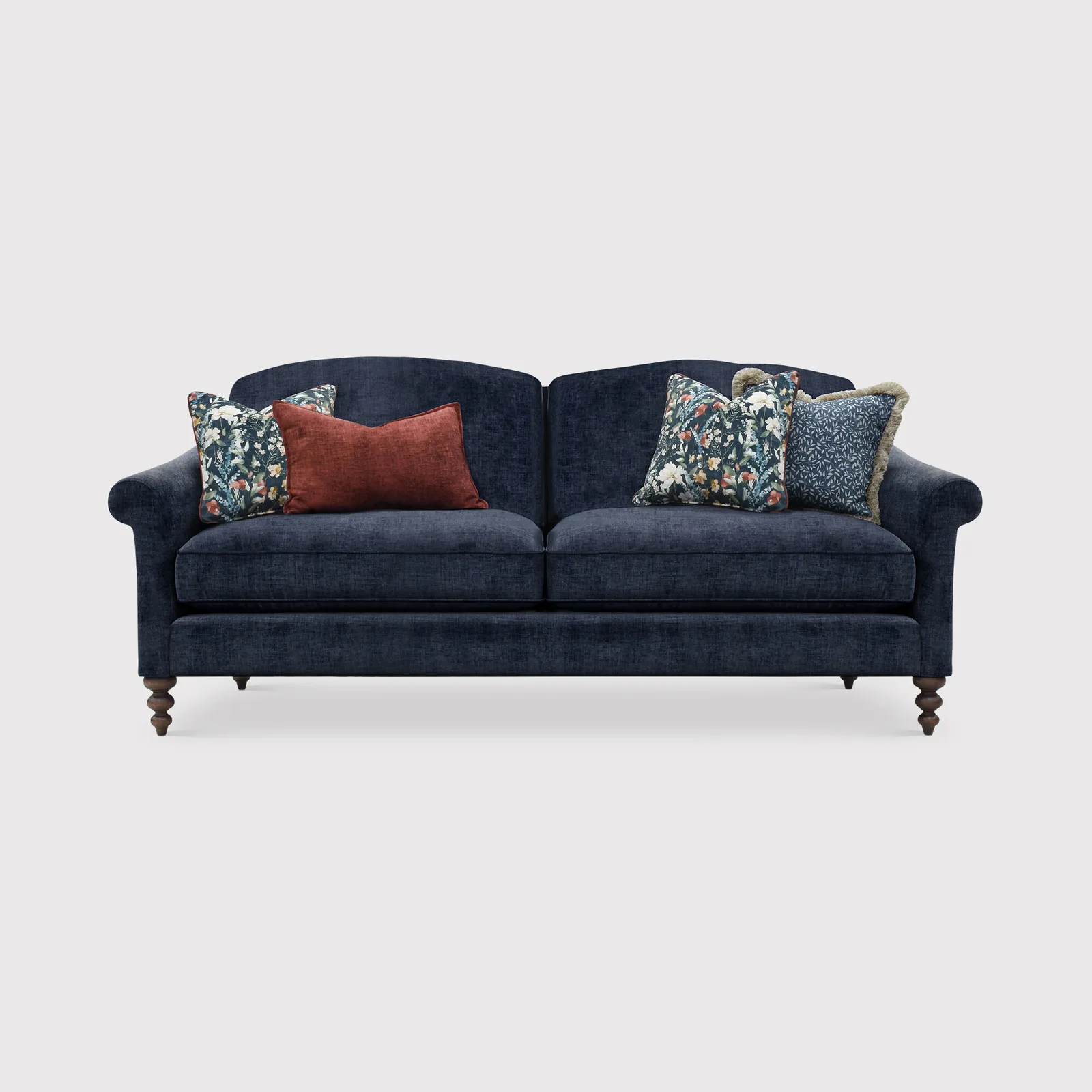 English Heritage Clover 26 Large Sofa With Pre Set Scatters, Blue | Barker & Stonehouse 1