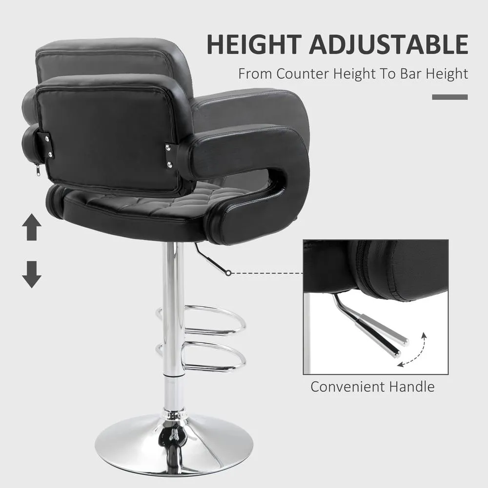 HOMCOM Set of 2 Adjustable Height Barstool Steel Pole PU Leather, Black 4