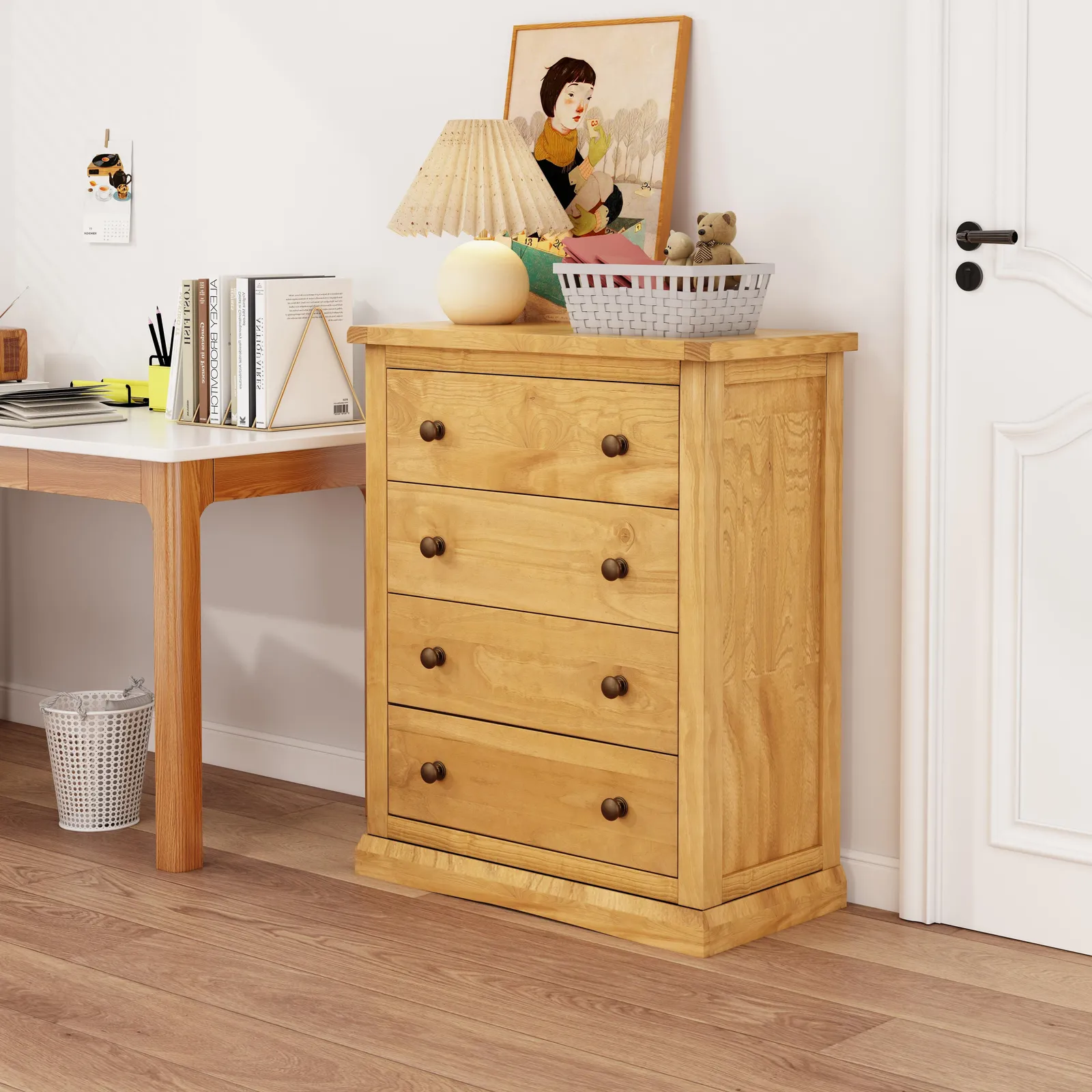 Cabinet Bits Lucca 4 Drawer Chest of Drawers Brass Knob in Light Brown