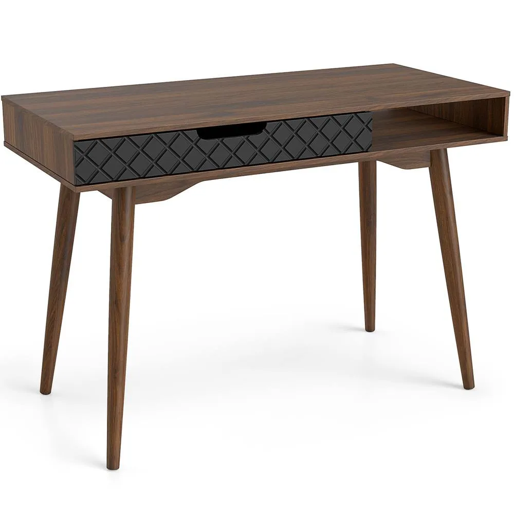 Costway Writing Table with Drawer & Open Compartment in Brown