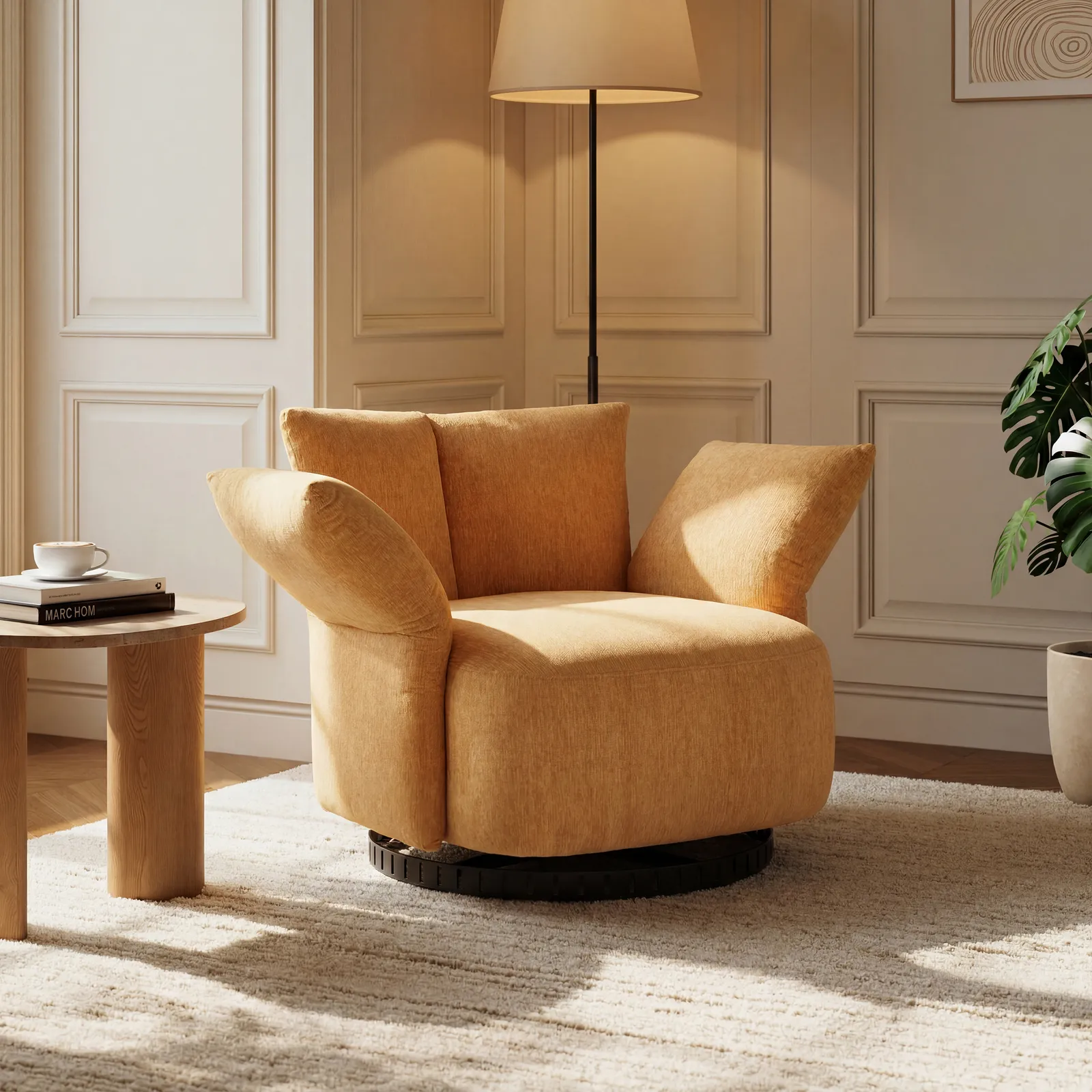 Performance Chenille Swivel Accent Chair with Adjustable Armrest