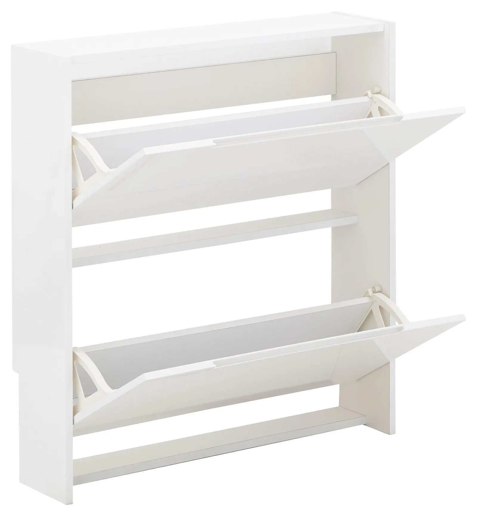 GFW Narrow High Gloss 2 Tier Shoe Cabinet in White 3