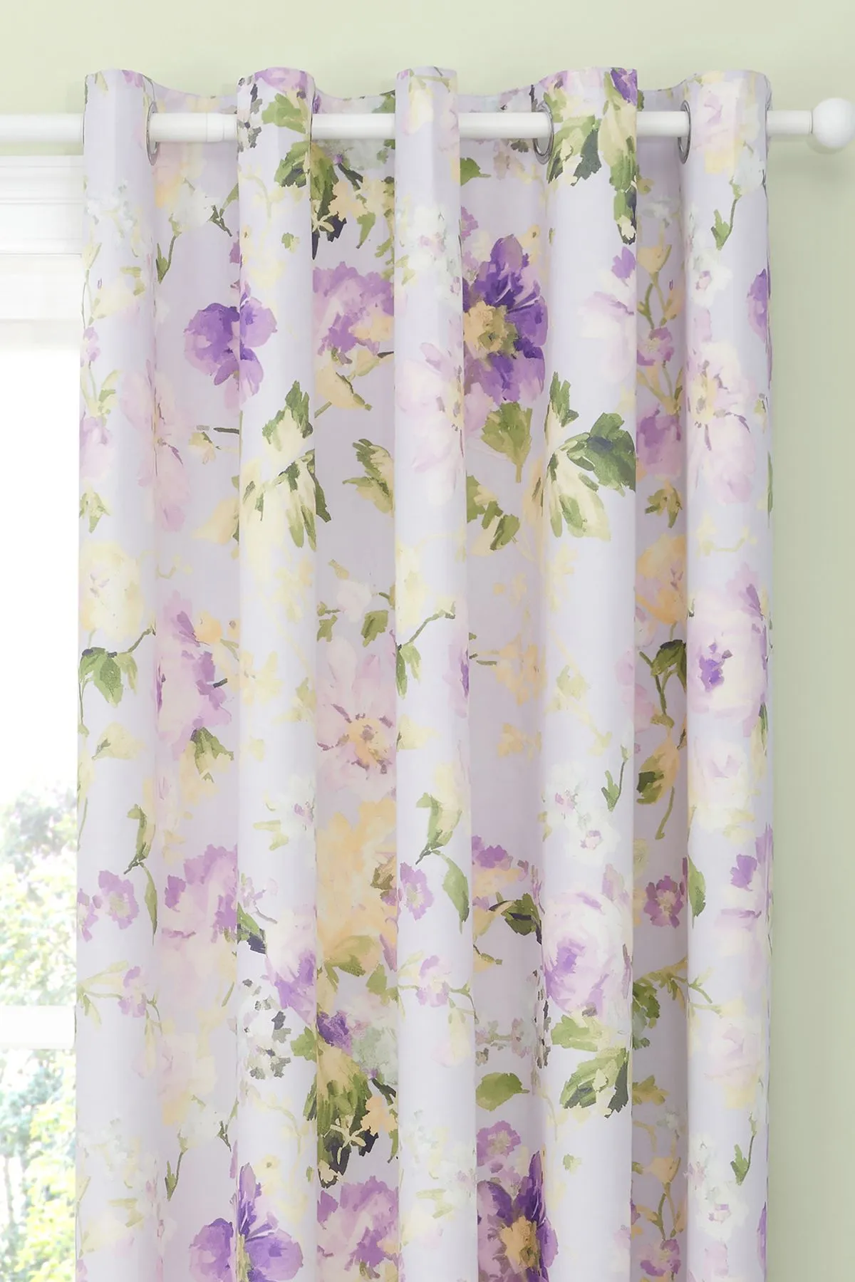 Dreams & Drapes 'Florette' Hand Painted Floral Print Light Filtering Eyelet Curtains in Lilac 2