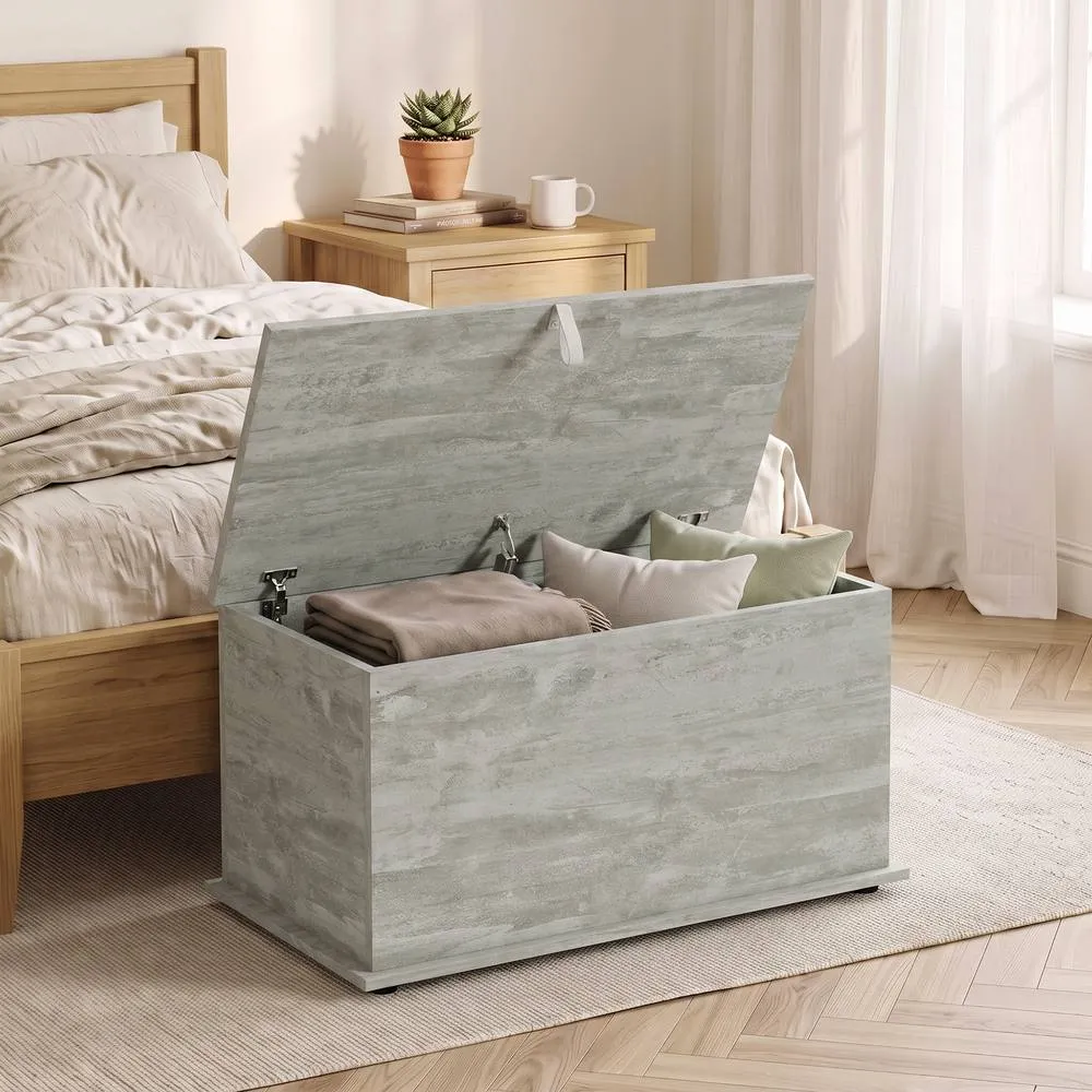 HOMCOM Storage Chest with Safety Hinged Lid, 102L Storage Box, Grey 2