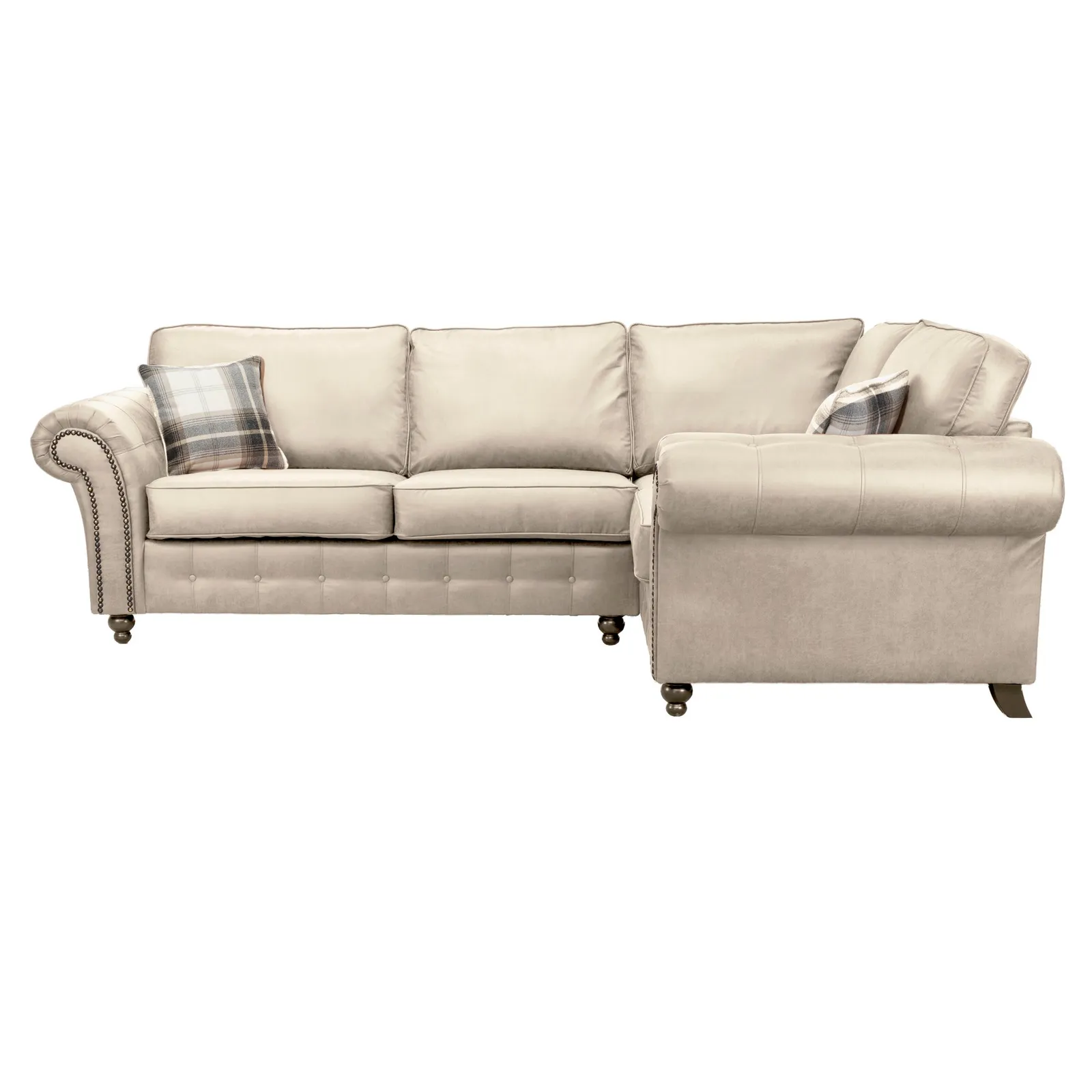 Oakland Right Hand Faux Leather Corner Sofa Beige