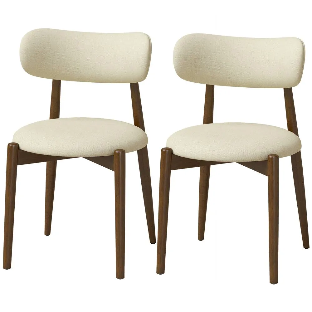HOMCOM Dining Chairs Chenille Curved Backrest Set of 2 in Beige