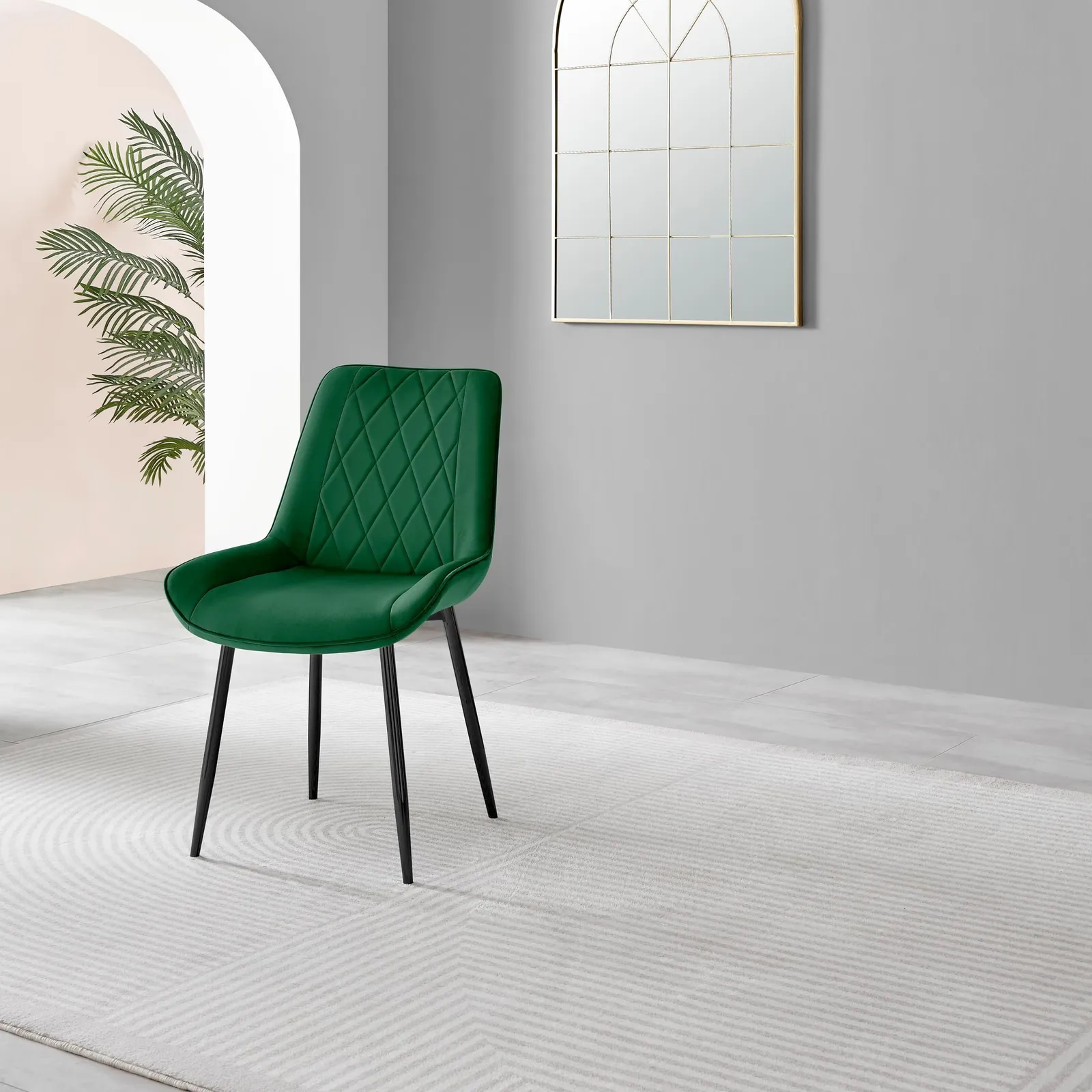 FurnitureboxUK Set of 2 Pesaro Luxury Velvet Dining Chairs With Diamond Stitched Back & Black Metal Legs in Green 5