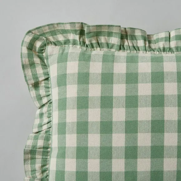Frilled Gingham Cushion Green 5