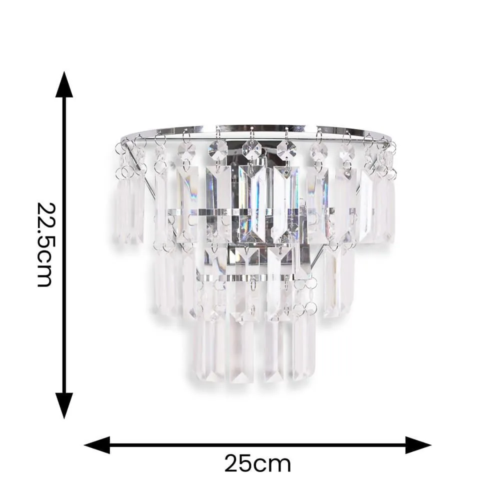 ValueLights Kelsks Pair Chrome with Drops Chandelier Flush Wall Lights & Bulbs in Silver 6
