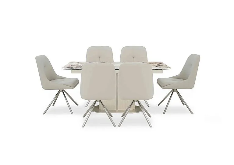 Avorio Large Pop-Up Extending Dining Table and 6 Swivel Chairs