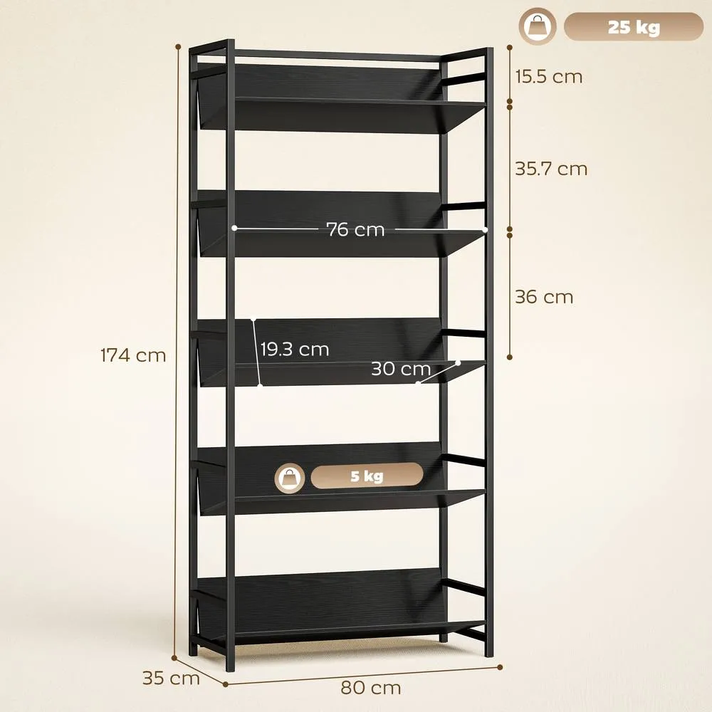 HOMCOM Bookcase Anti-Slip Design 5-Tier in Black 3