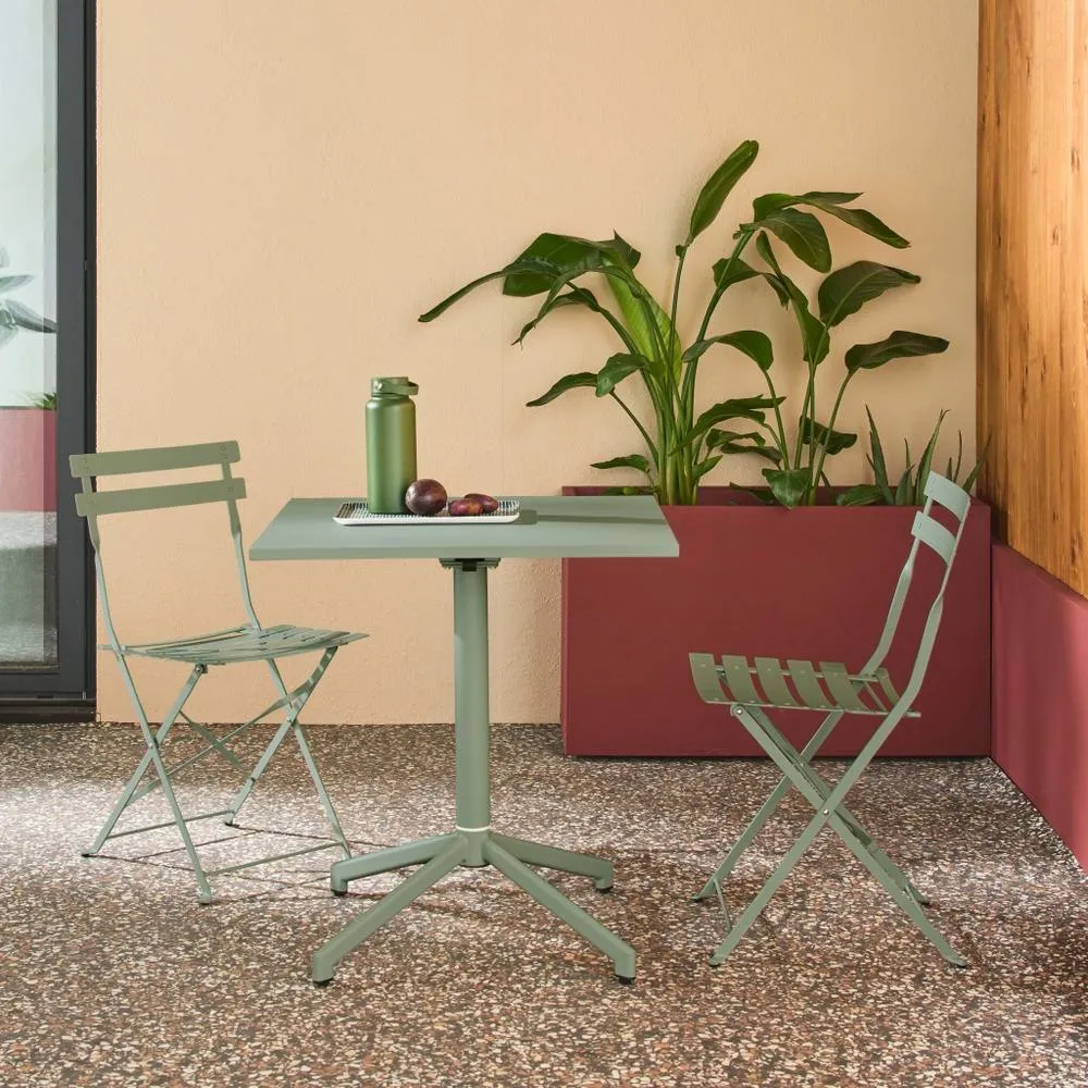 sweeek Square folding metal garden table + 2 seats in Light Green