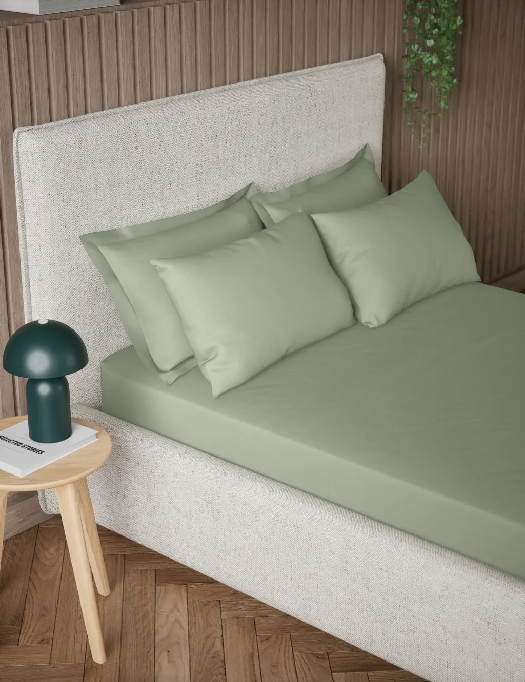 M&S Pure Cotton 300 Thread Count Deep Fitted Sheet Sage