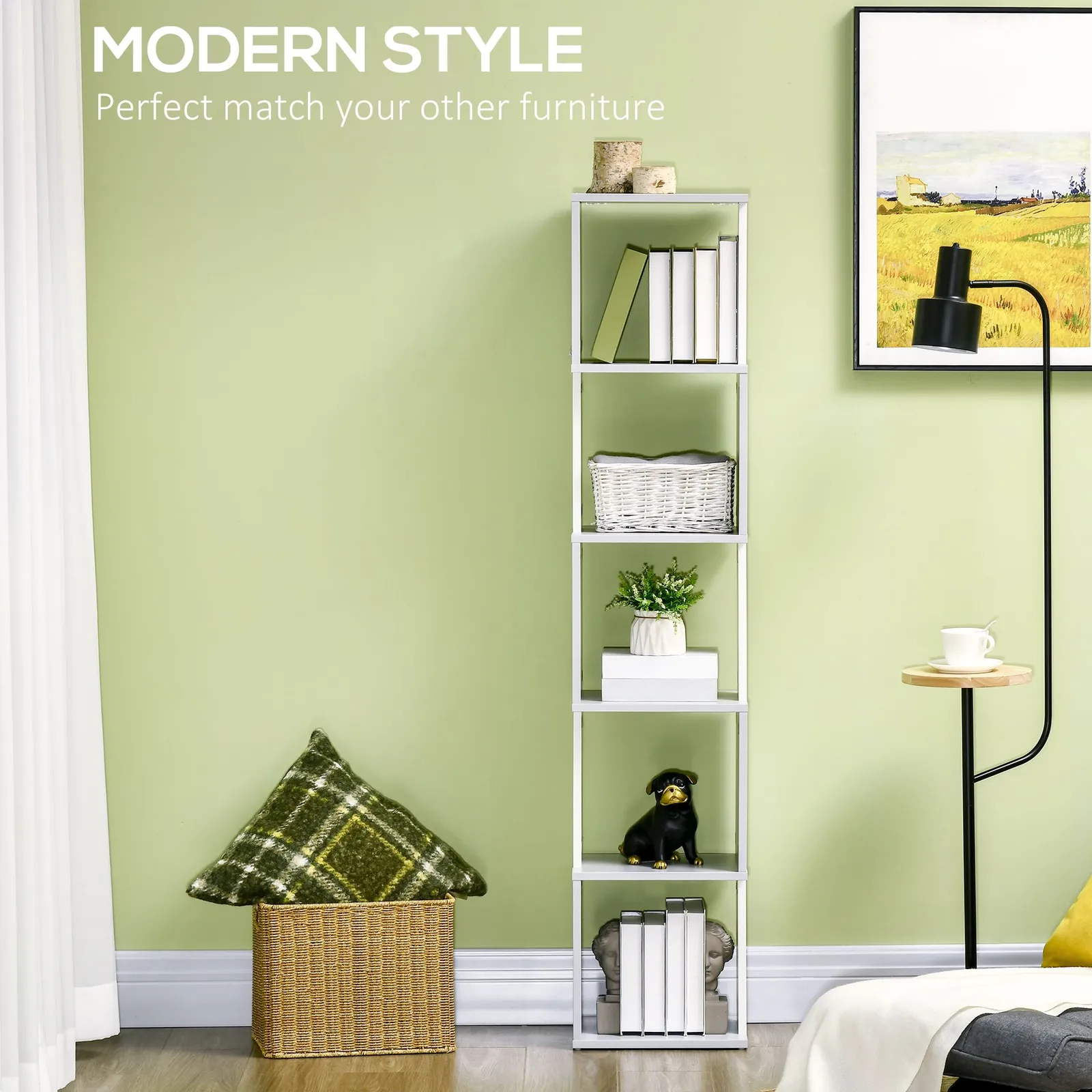 HOMCOM 5-Tier Bookshelf Freestanding Bookcase Storage Shelves Study in Light Grey 4