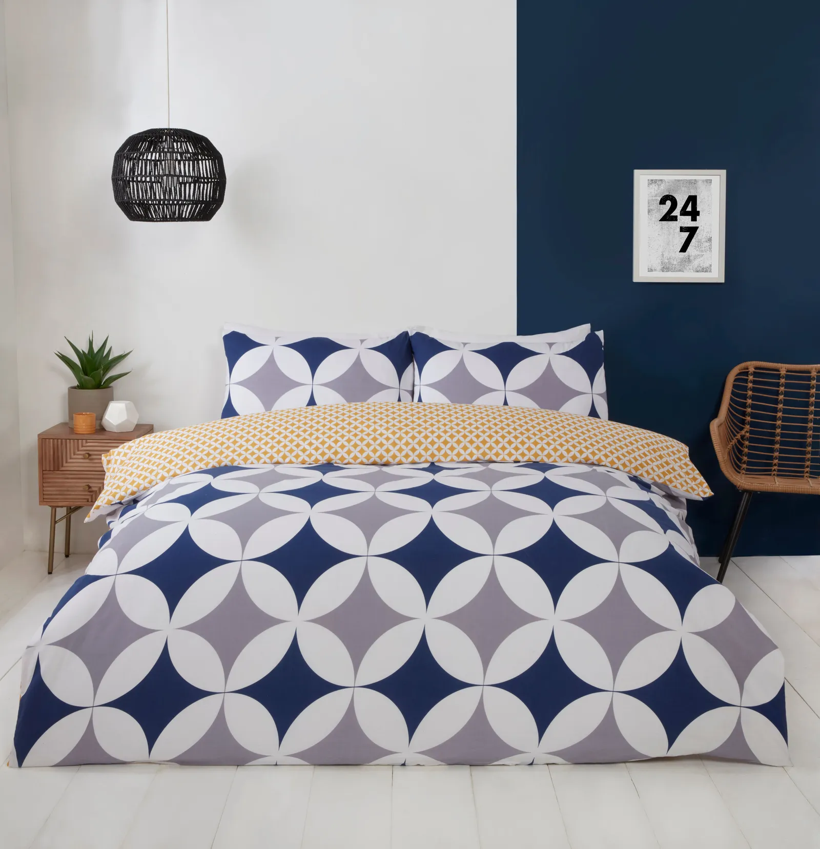 Rapport Home Geo Polycotton Duvet Cover Set With Pillowcase in Blue 1