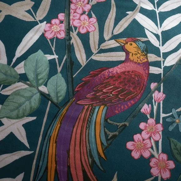 Catherine Lansfield Tropical Floral Birds Reversible Green Duvet Cover & Pillowcase Set 4