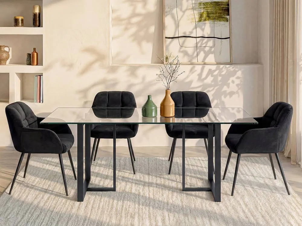 Vente-unique 6-Seat Dining Table - Tempered Glass & Metal - Transparent & Black in Clear 3