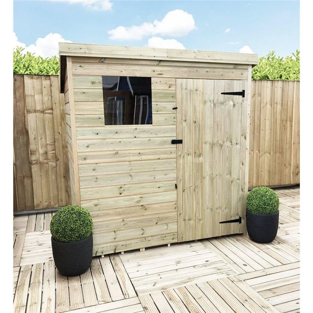 Marlborough 6 x 5 Pressure Treated Pent Garden Shed with Single Door in Natural