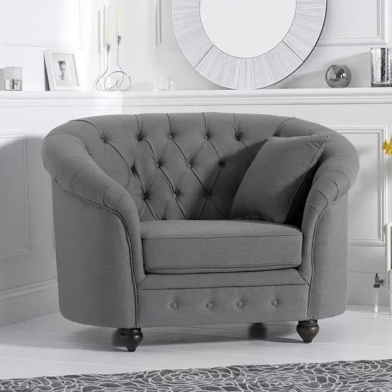 Astarik Sofa Chair In Grey Linen Fabric With Wooden Legs