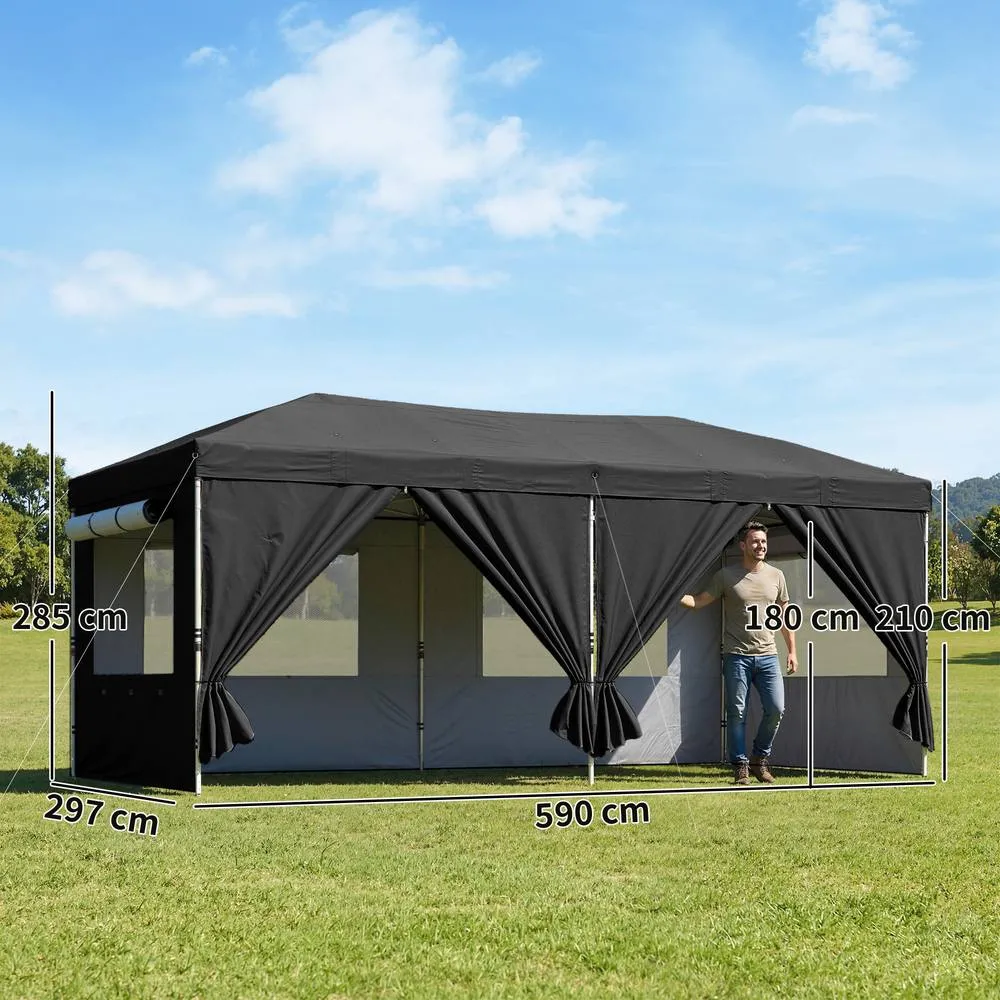 OUTSUNNY 3 x 6 m Pop Up Gazebo, UPF50+ Wedding Party Tent Marquee in Black 3