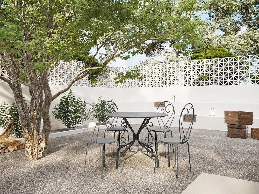 Vente-unique Wrought Iron Effect Metal Garden Table D.120 Cm - Anthracite in Dark Grey