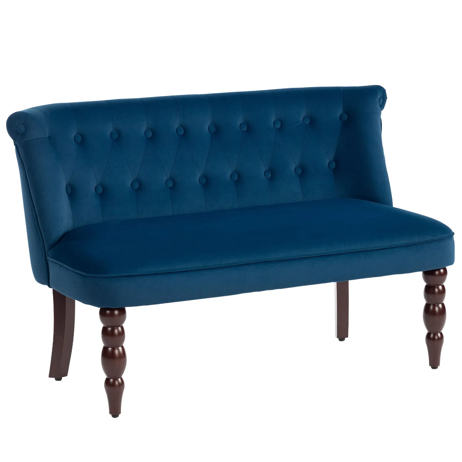 HOMCOM Velvet-Feel Two-Seat Lounger Sofa with Wood Frame, Dark Blue 2