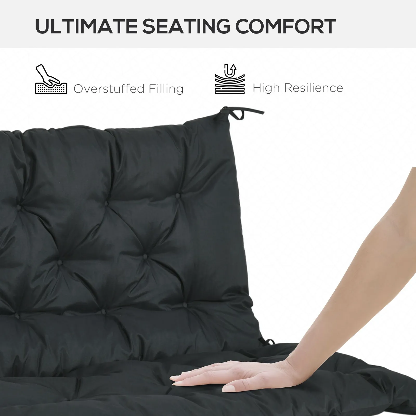 OUTSUNNY 2 Seater Garden Bench Cushion Outdoor Seat Pad with Ties in Black 6