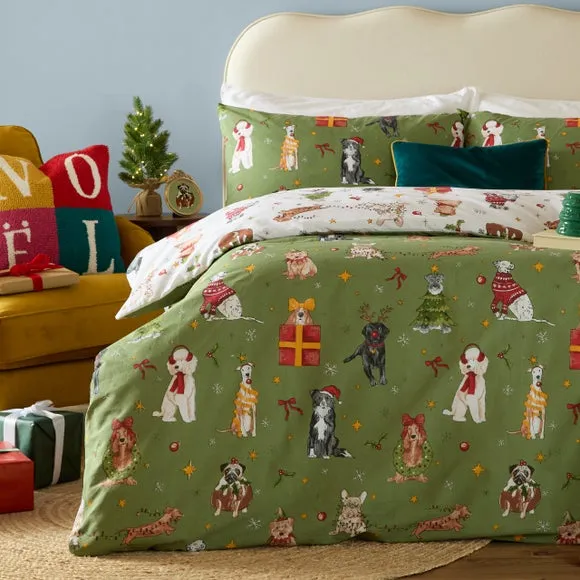 Furn. Christmas Pawty Brushed Polycotton Duvet Cover & Pillowcase Set 4