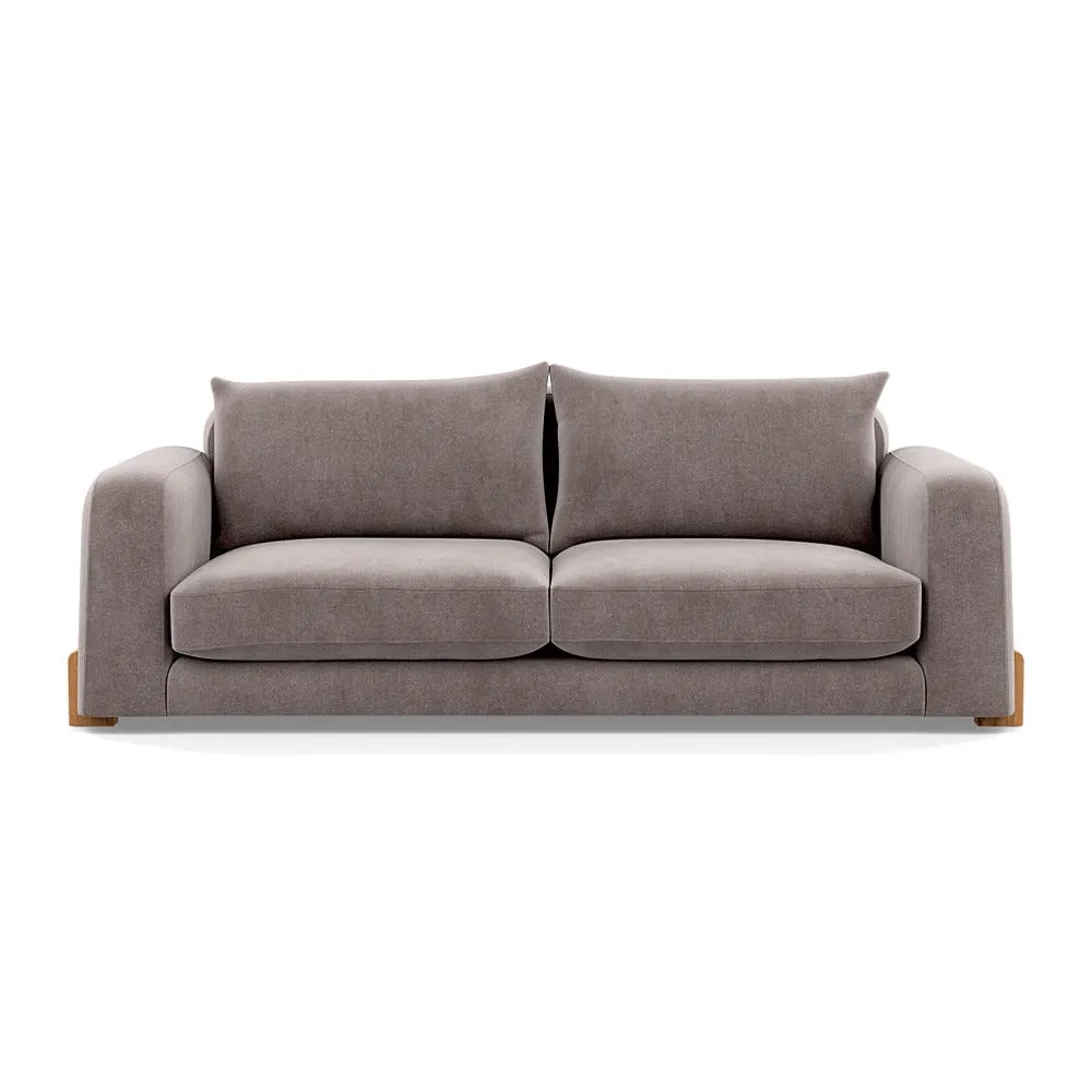 Heal's Nuvola 4 Seater Sofa Smart Luxe Velvet Mushroom Natural Oak Feet 1