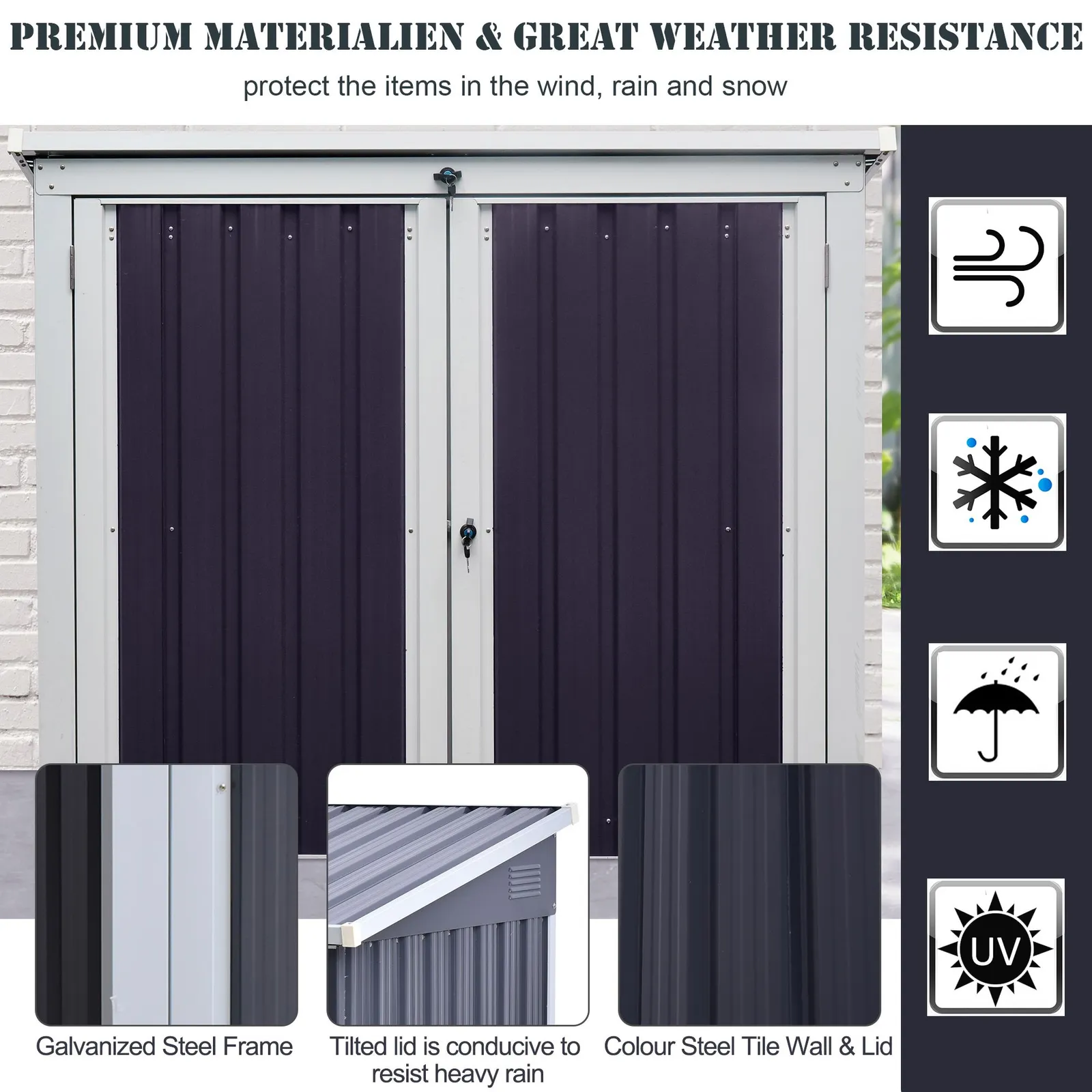 OUTSUNNY 5ft x 3ft Garden 2-Bin Corrugated Steel Rubbish Storage Shed in Black 6