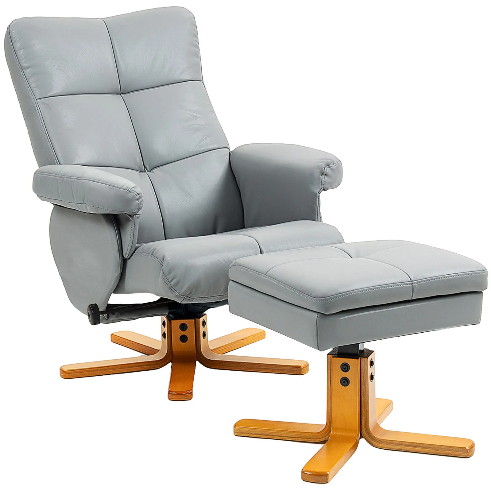 HOMCOM Recliner Chair & Footstool PU Leather Wooden Base, Light Grey 2