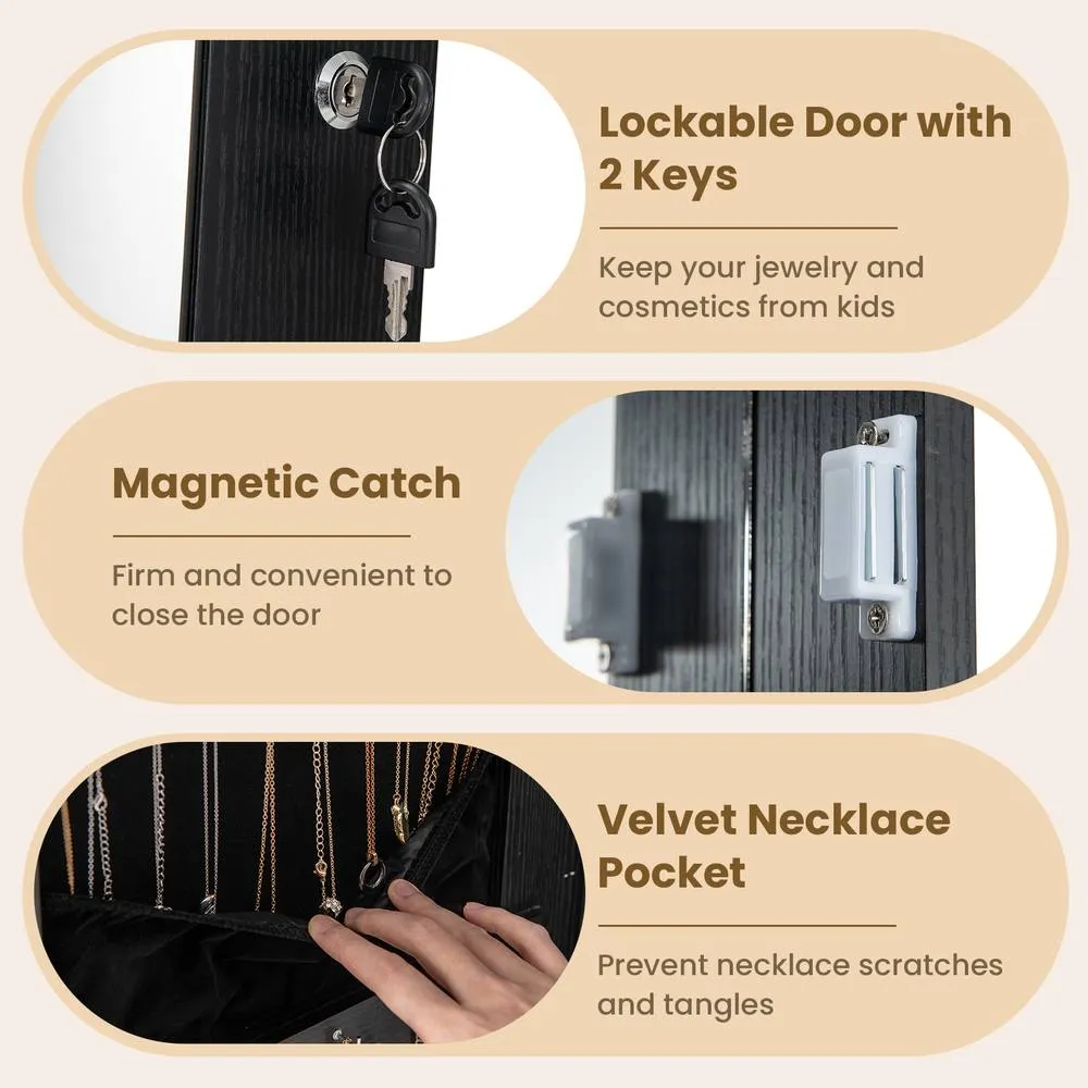 Costway 4 iN 1 Swivel Jewelry Cabinet Lockable Jewelry Armoire-Black in Black 5