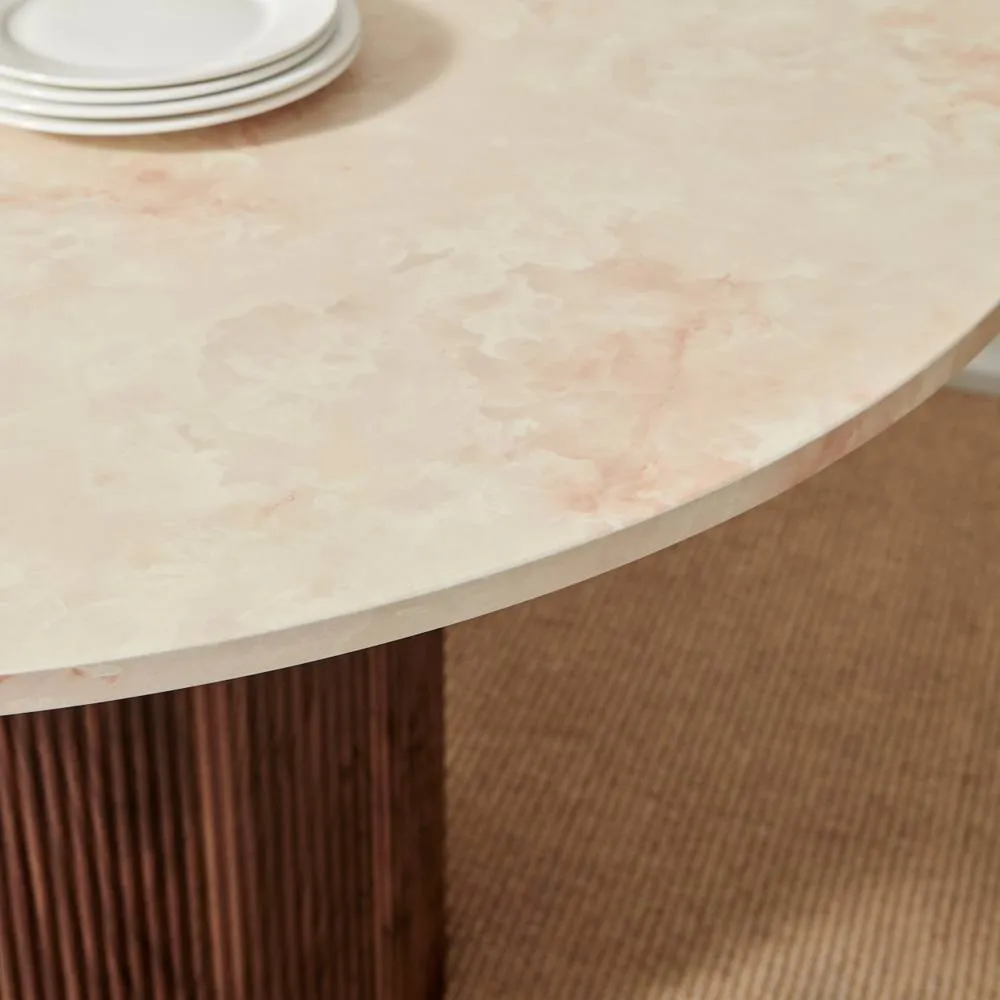 FurnitureboxUK Penrose Marble & Walnut Effect Dining Table with 4 Cream Boucle Chairs in Brown 6